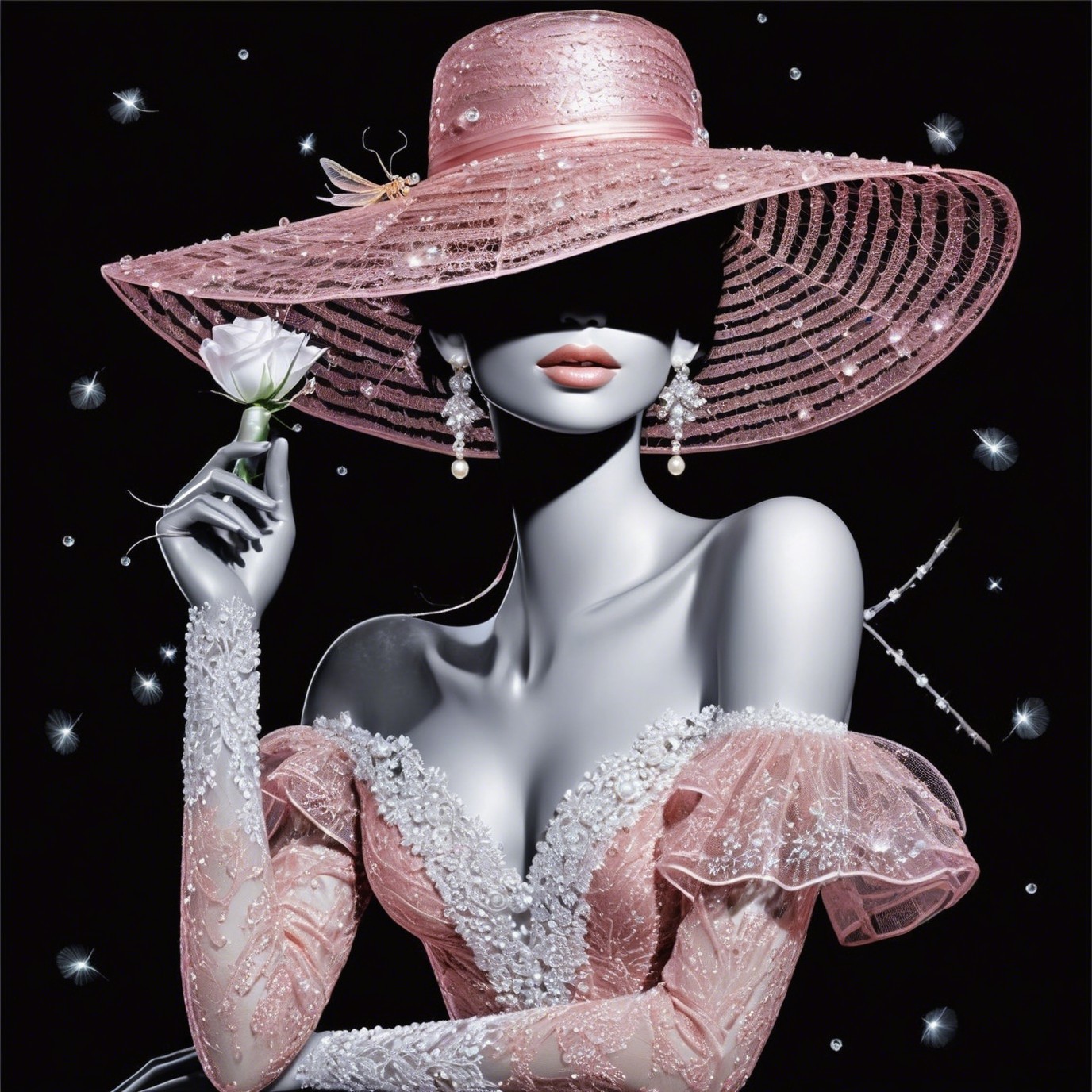 Elegant gown on mannequin with lace and embellishments