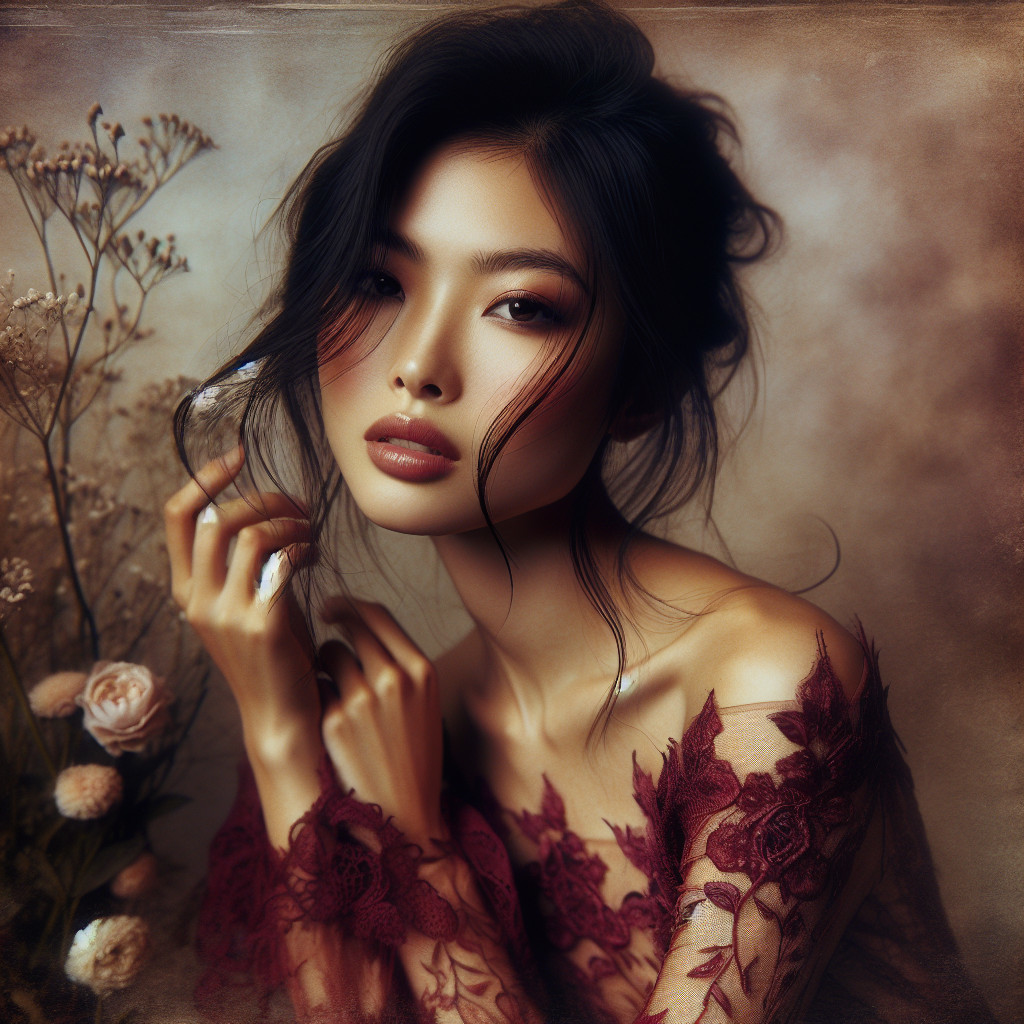 Close-Up Portrait of a Young Woman in Lace Dress