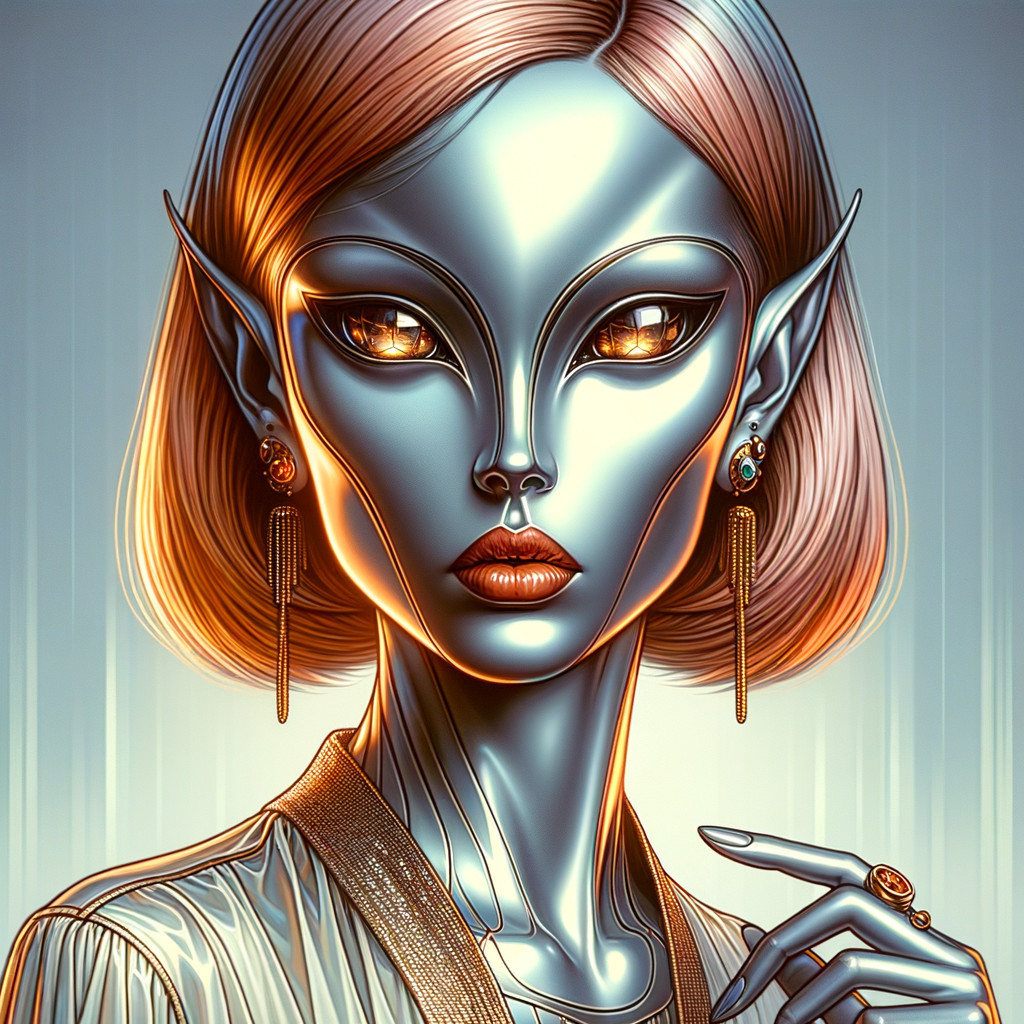 Elven Extraterrestrial Android Woman in Silver Suit