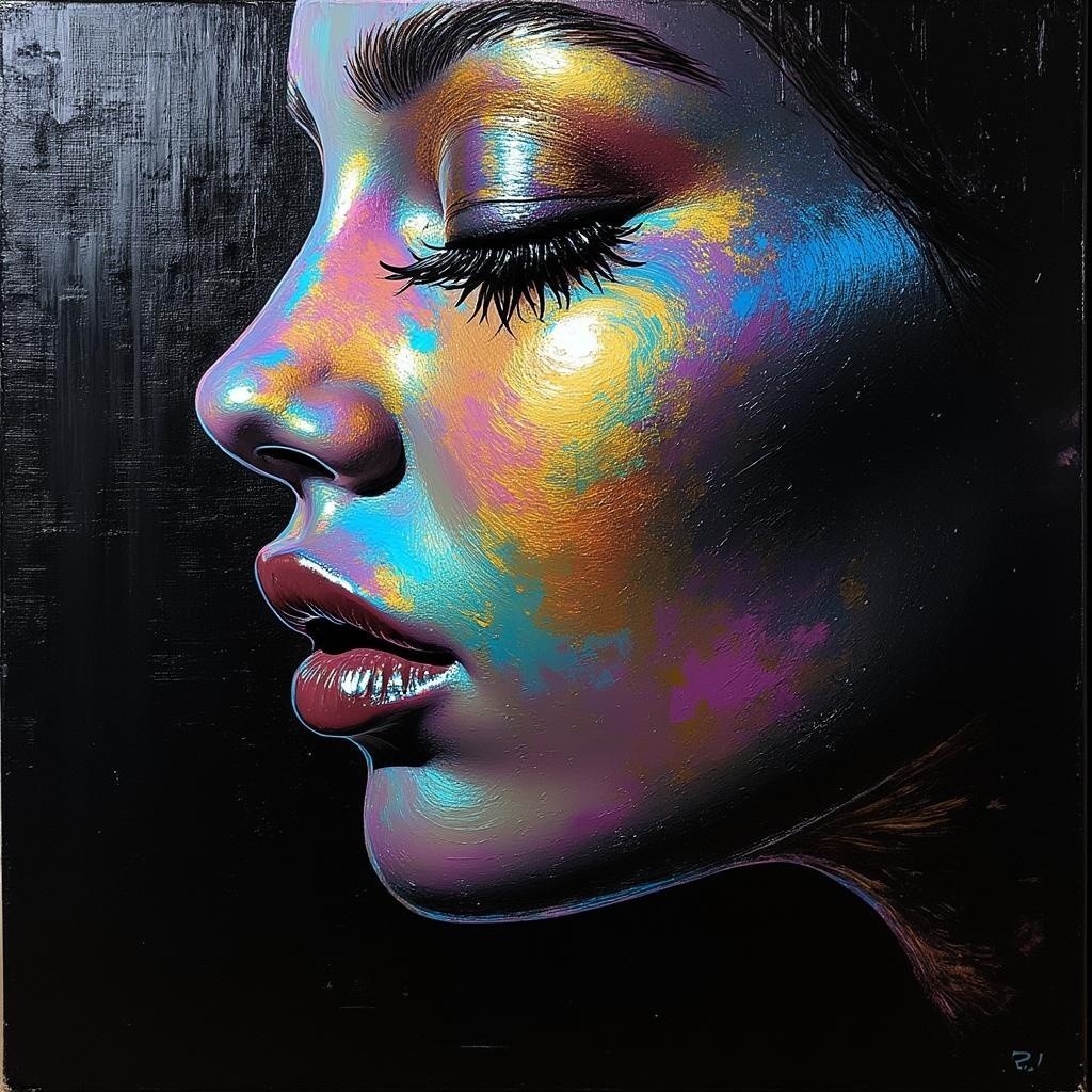 Colorful Profile of a Woman Against Dark Background
