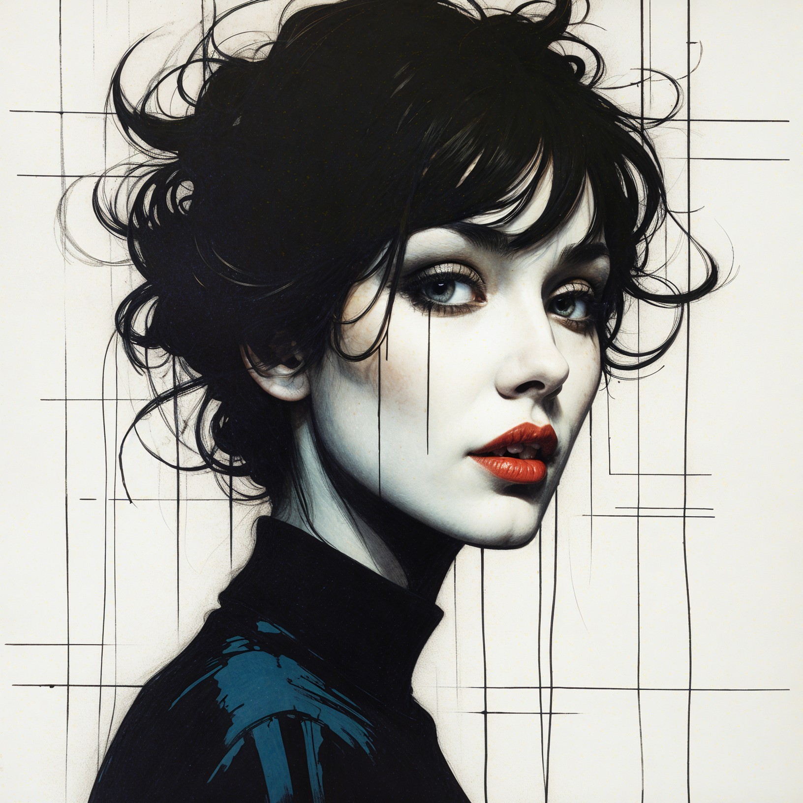 Portrait of a Woman with Expressive Features and Lines