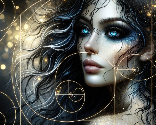 Portrait of a woman with dark hair and blue eyes