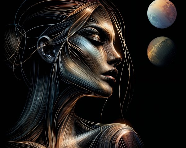 Artistic Representation of a Woman's Face with Planets