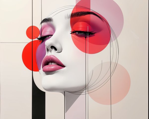 Stylized Portrait of Woman with Bold Colors and Shapes