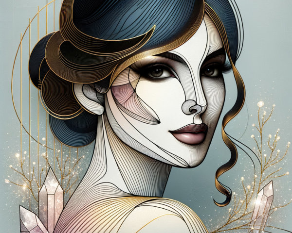 Stylized Portrait of a Woman with Floral Accents