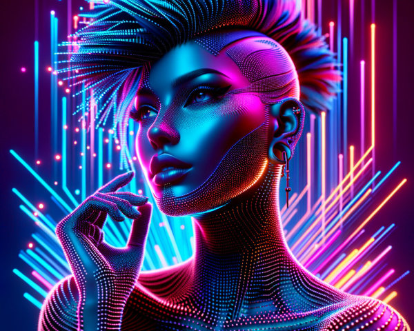 Futuristic Female Figure with Vibrant Colors and Lights