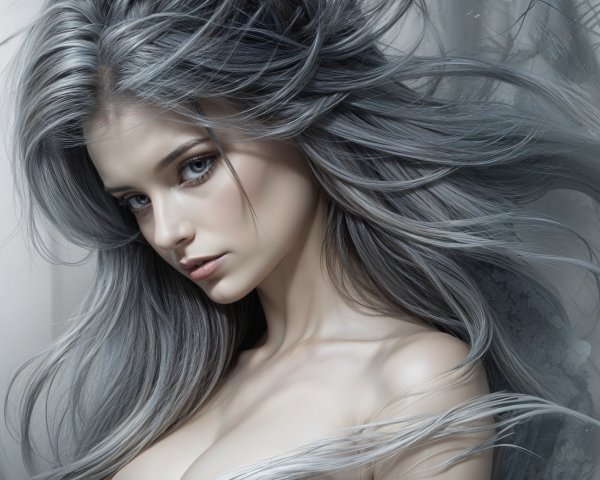 Close-up Portrait of a Young Woman with Silvery Hair