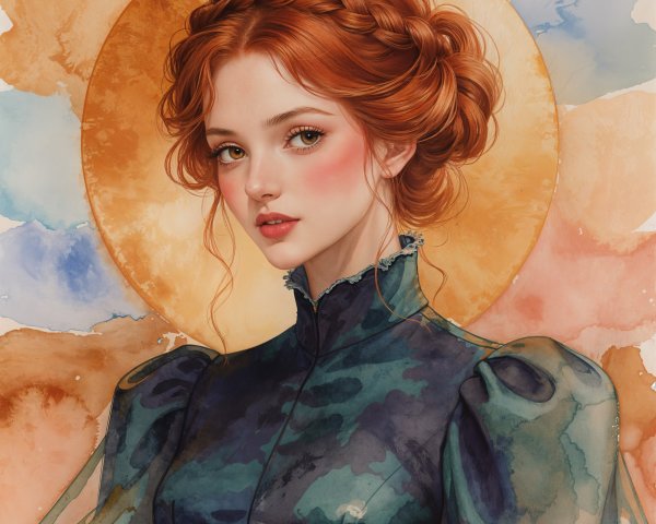 Digital Watercolor Portrait of a Fair-Skinned Woman