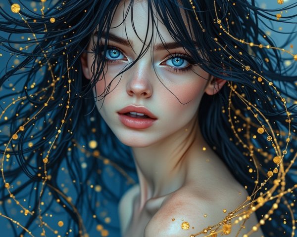 Portrait of a Young Woman with Shimmering Hair