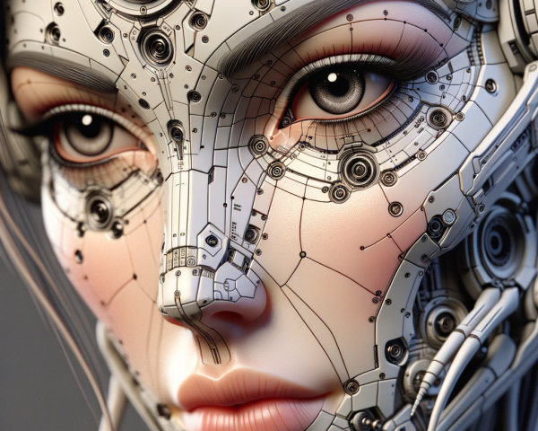 Glamorous Female Cyborg Face with Human and Robotic Features