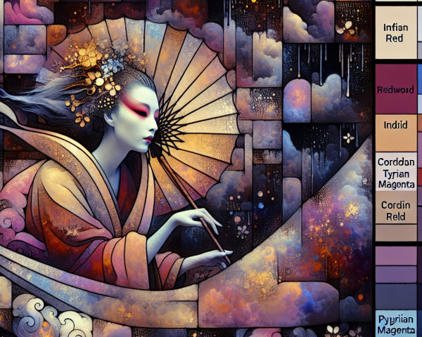 Serene figure in traditional attire with vibrant colors