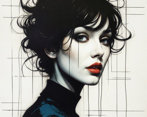 Portrait of a Woman with Expressive Features and Lines