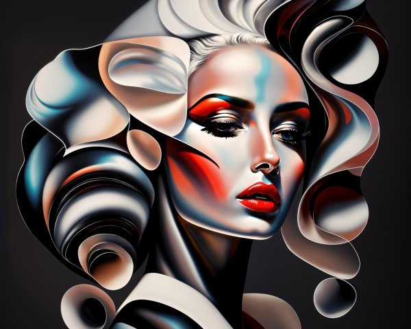 Stylized Female Figure with Flowing Hair and Bold Colors