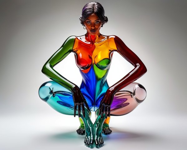 Stylized Transparent Humanoid Sculpture in Rainbow Colors