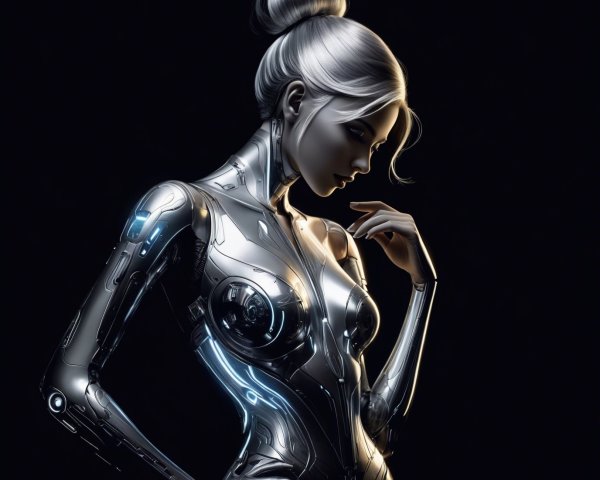 Futuristic humanoid robot with metallic skin and elegance