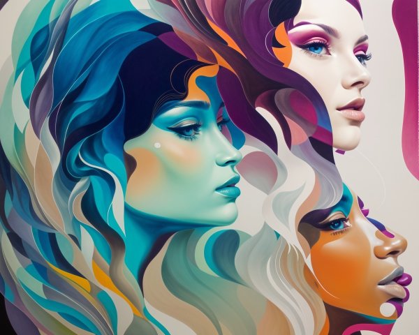 Abstract Artwork of Three Colorful Female Faces