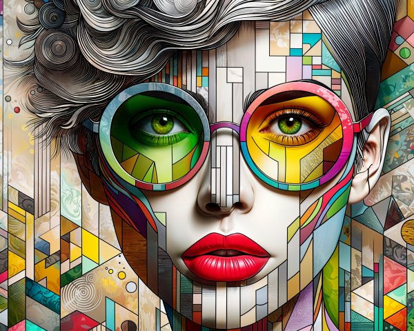 Geometric Fragmented Portrait of a Woman with Glasses