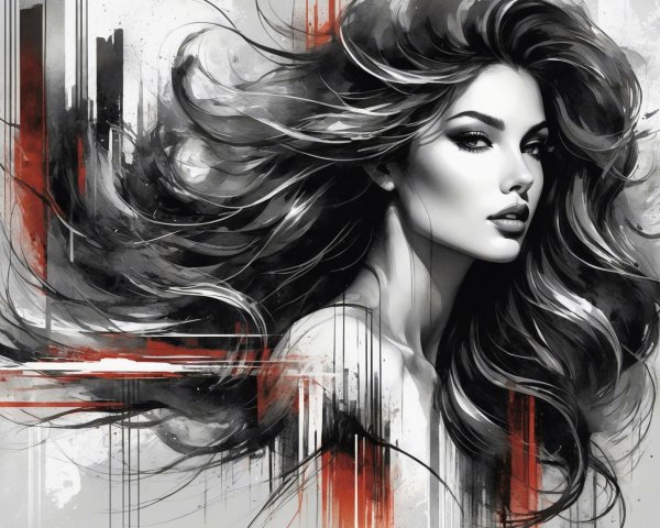 Monochromatic Portrait of a Woman with Flowing Hair