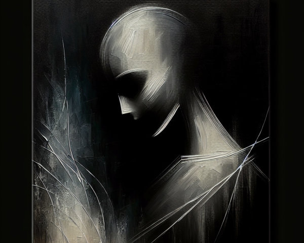 Abstract Painting with Featureless Figure and Depth