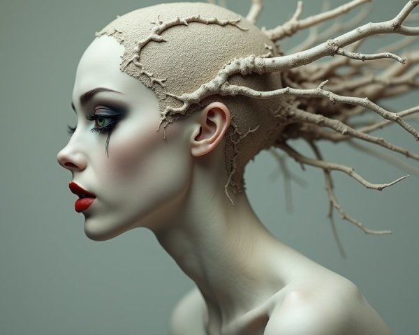 Portrait of a Woman with Organic Branch-Like Roots