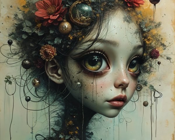 Surreal Portrait of a Girl with Floral Adornments