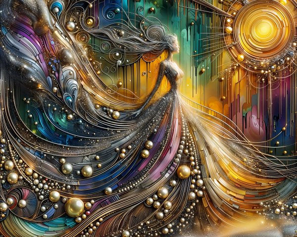 Intricate Art Nouveau Digital Painting of Woman in Gown