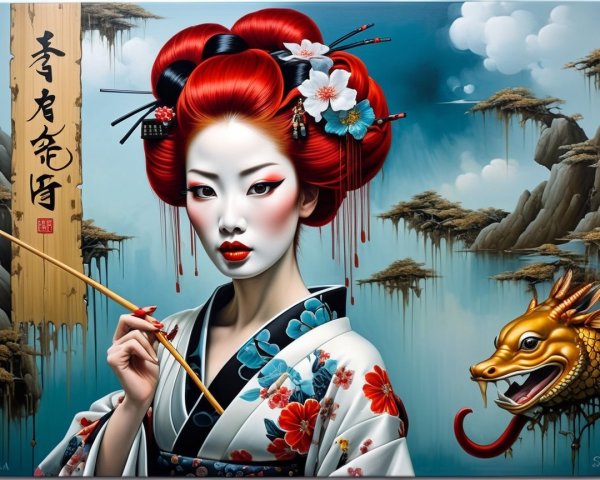 Portrait of a woman in traditional Japanese attire