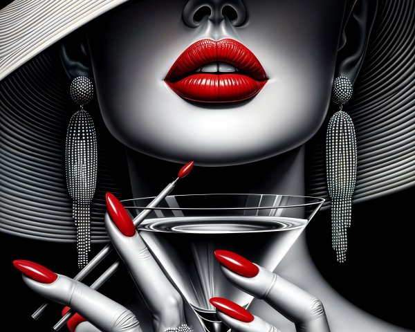 Black and White Artistic Portrait of a Woman with Red Lips