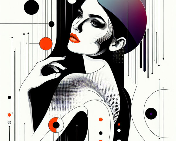 Stylized portrait of a confident woman with patterns