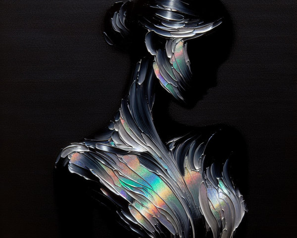 Silhouette of a Woman with Metallic Textures and Colors