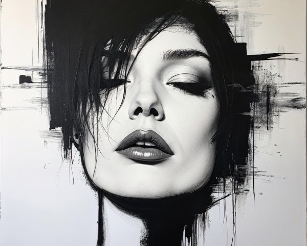 Monochromatic Portrait of a Woman with Expressive Features