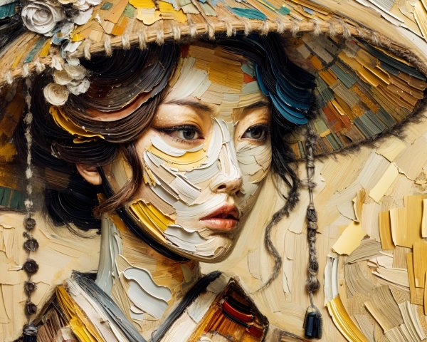 Woman in Traditional Kimono with Decorative Hat