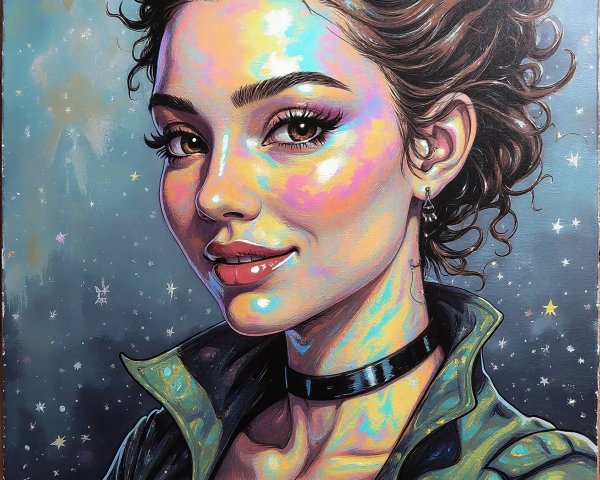 Stylized portrait of a young woman with vibrant colors