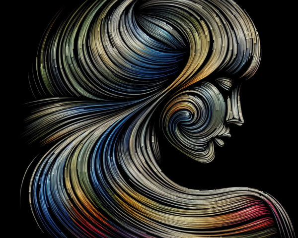 Stylized Silhouette of a Woman with Colorful Hair