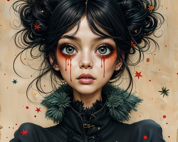 Whimsical Portrait of a Girl with Gothic Elements