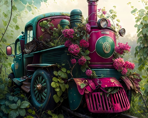 Abandoned Vintage Steam Locomotive Surrounded by Nature