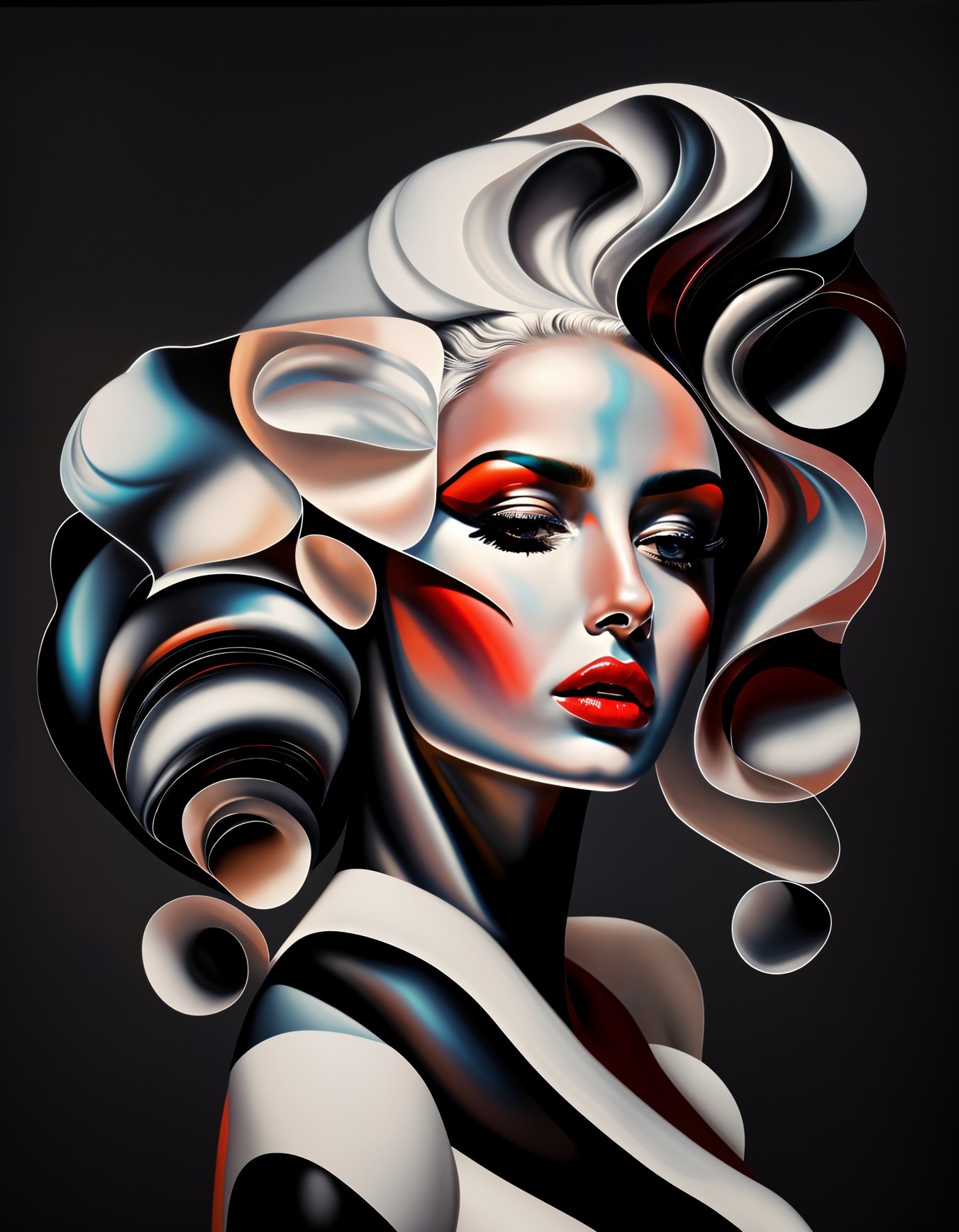 Stylized Female Figure with Flowing Hair and Bold Colors