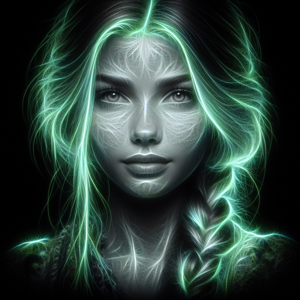 Portrait of a Young Woman with Glowing Patterns