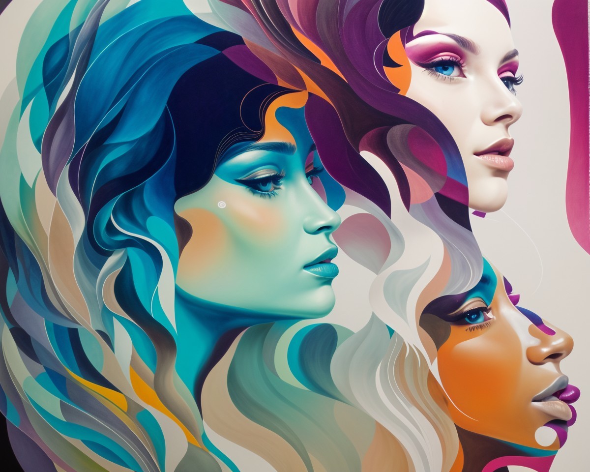 Abstract Artwork of Three Colorful Female Faces