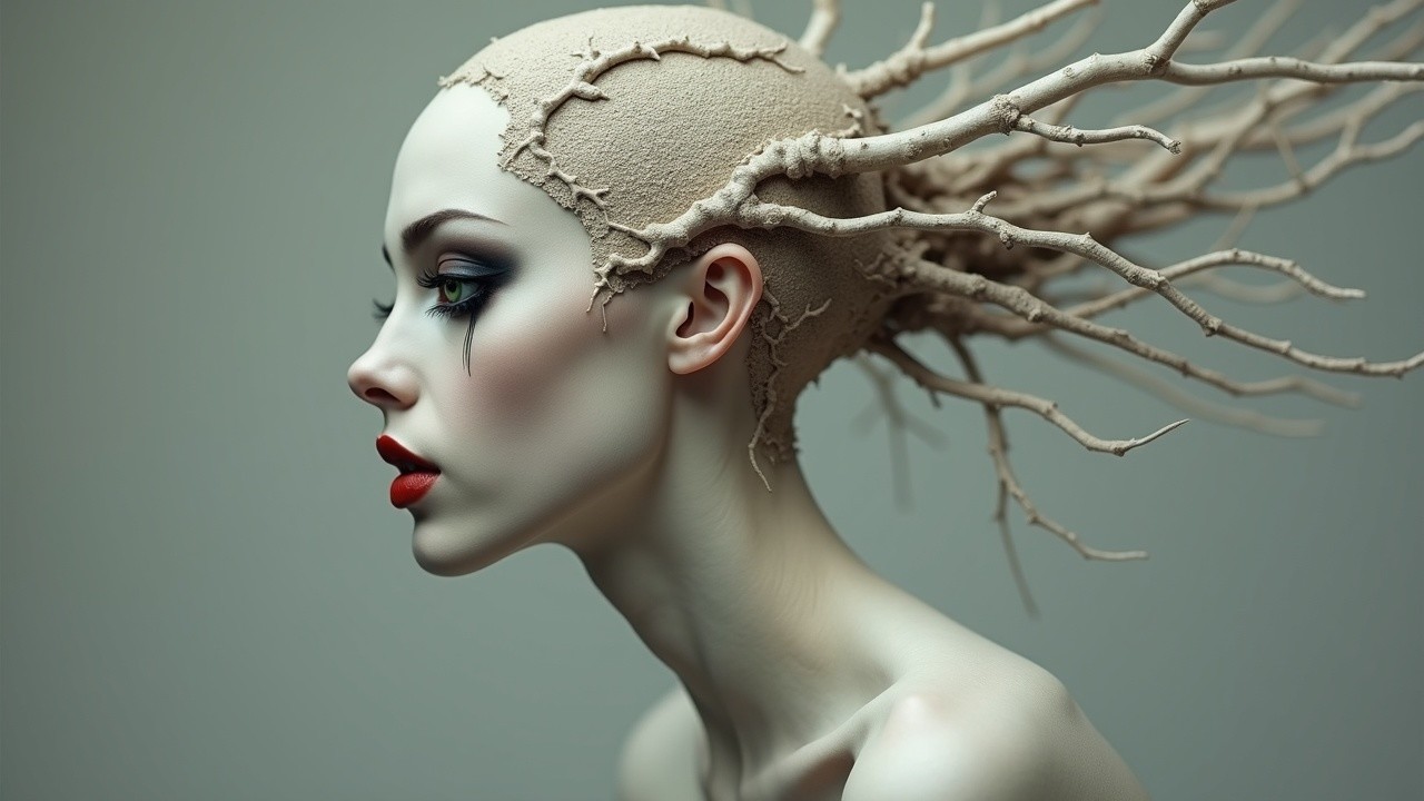 Portrait of a Woman with Organic Branch-Like Roots