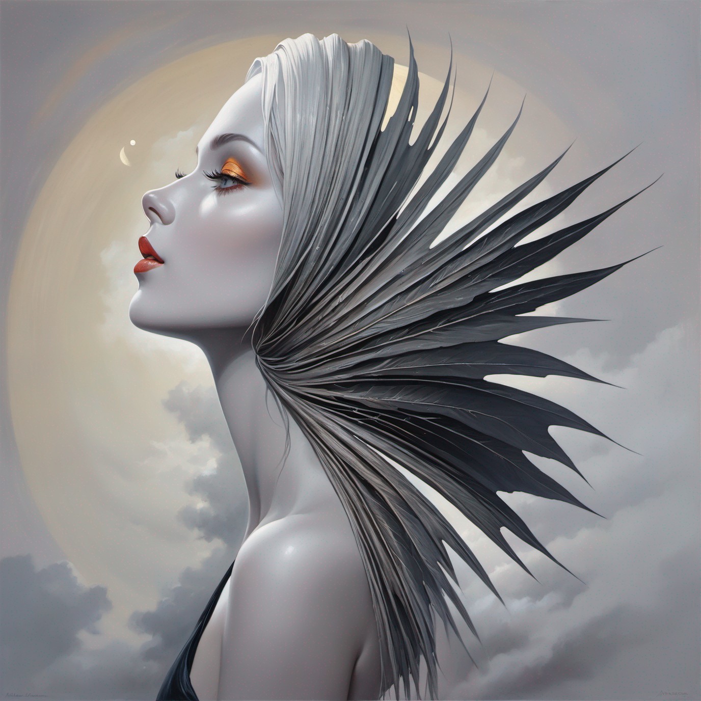Profile of a Woman with Bold Makeup and Spiked Hair