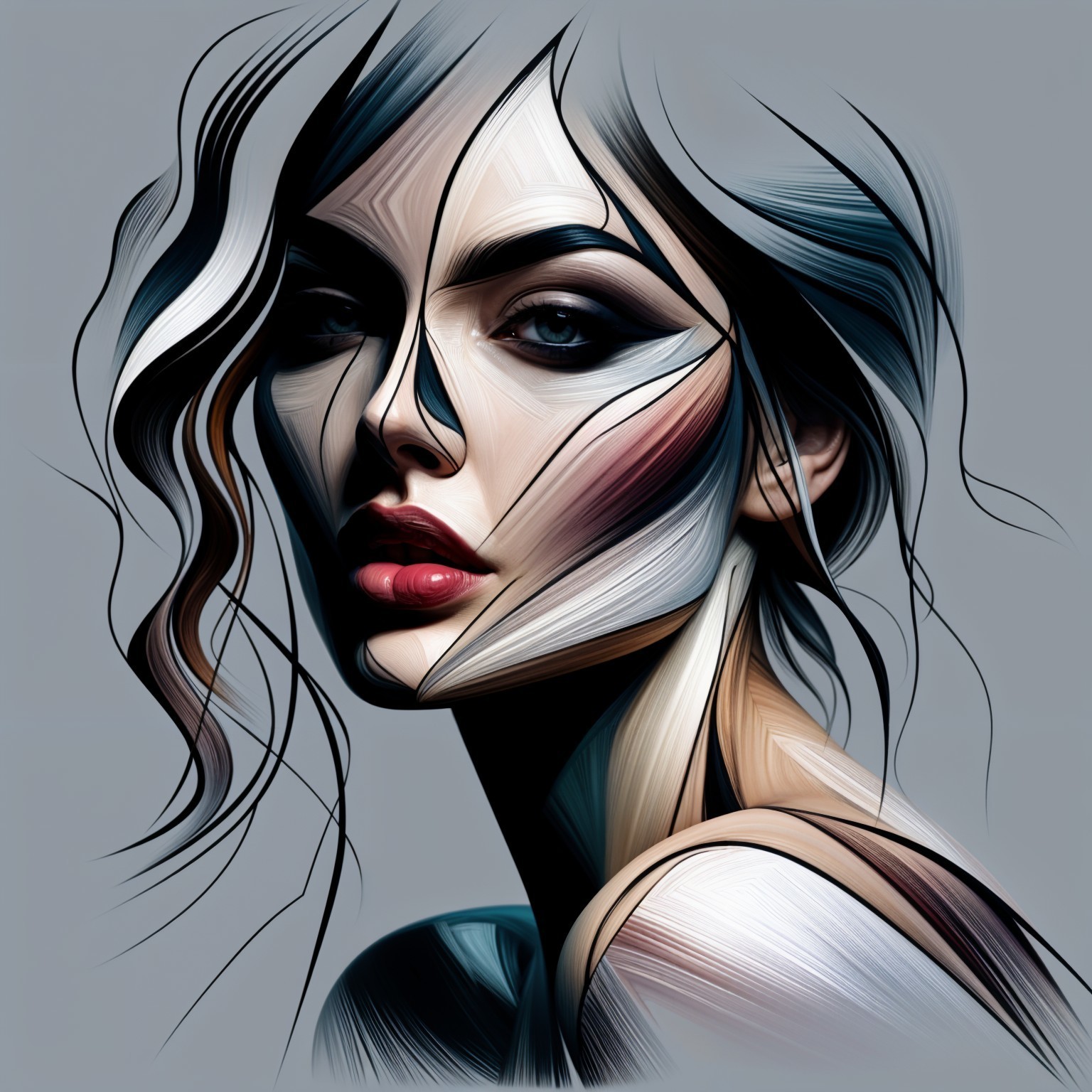 Abstract Portrait of a Woman with Bold Colors