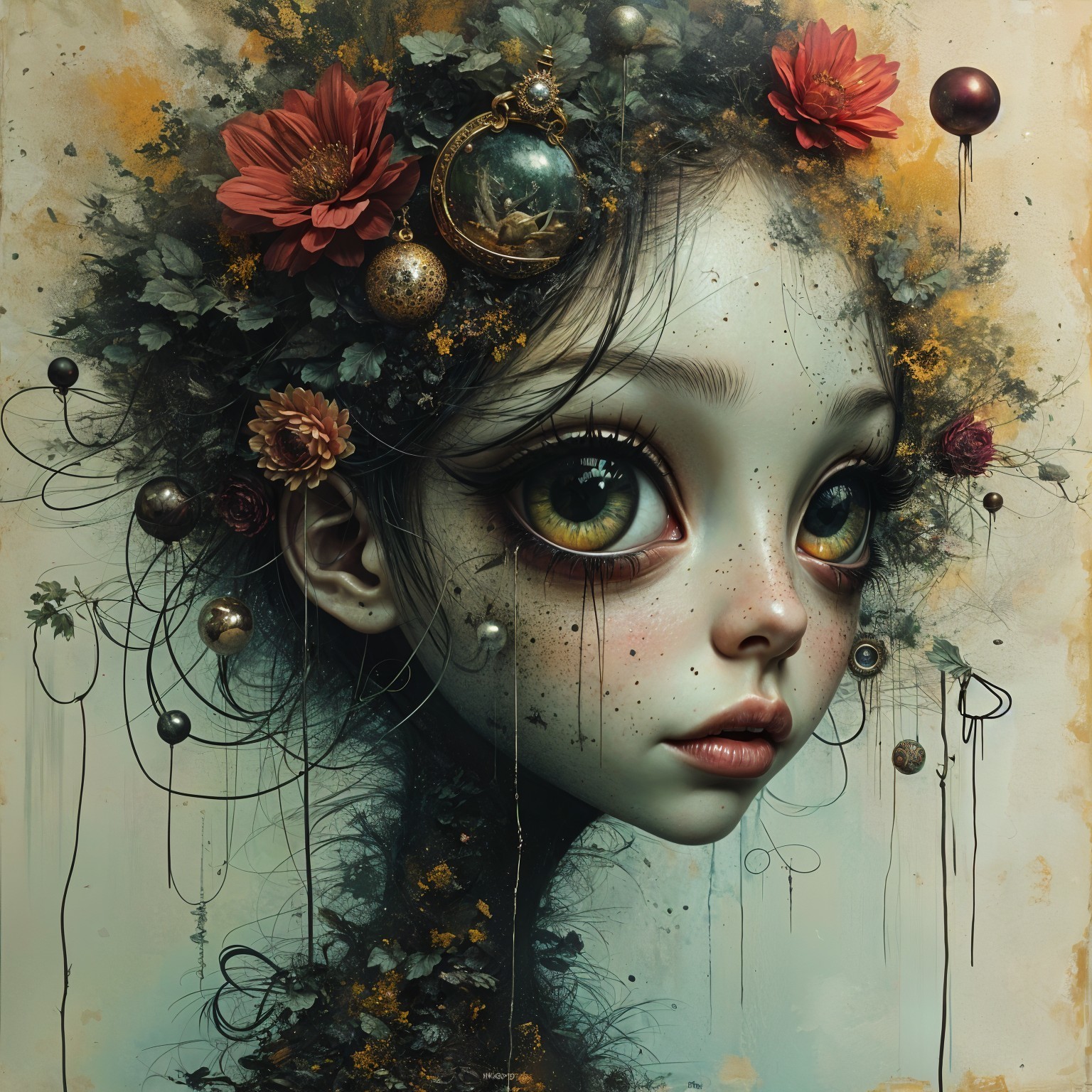 Surreal Portrait of a Girl with Floral Adornments