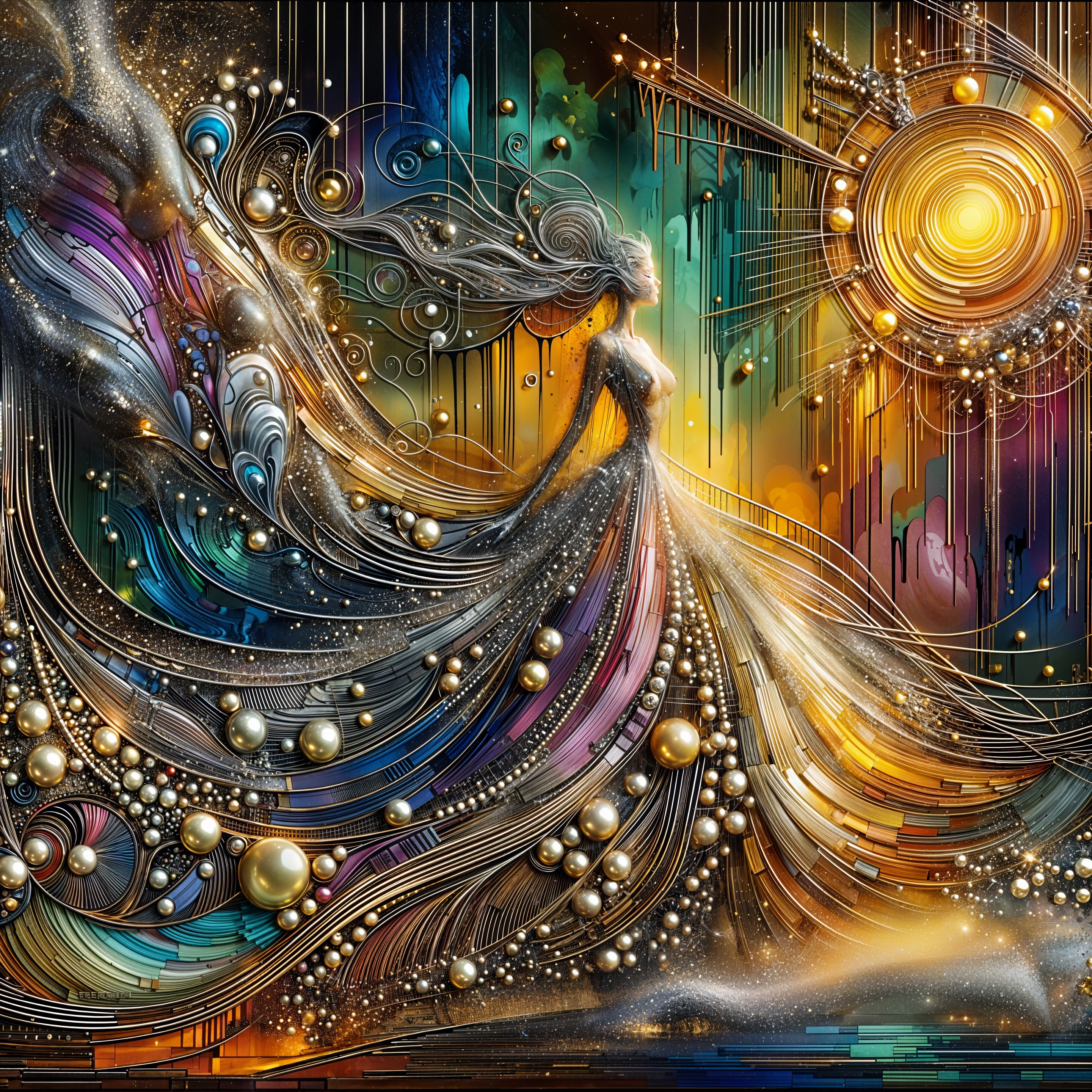 Intricate Art Nouveau Digital Painting of Woman in Gown