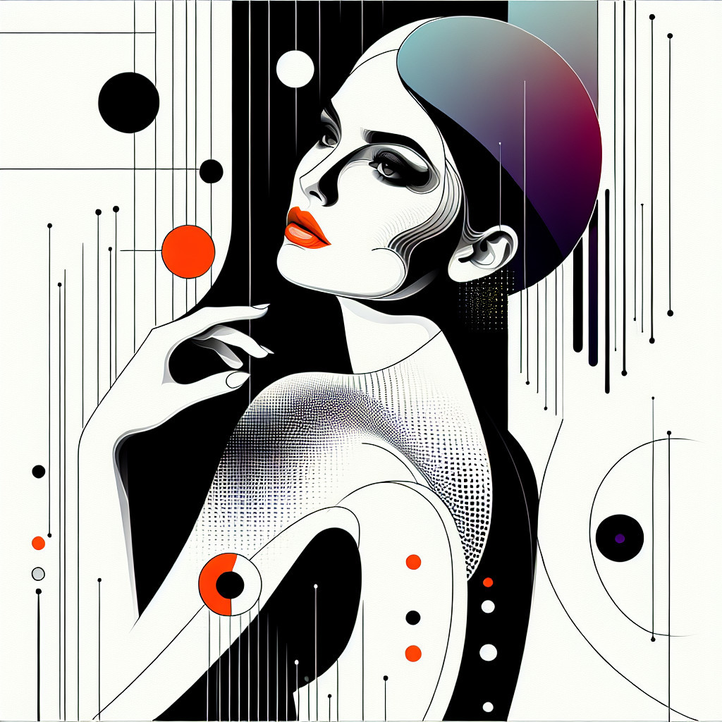 Stylized portrait of a confident woman with patterns