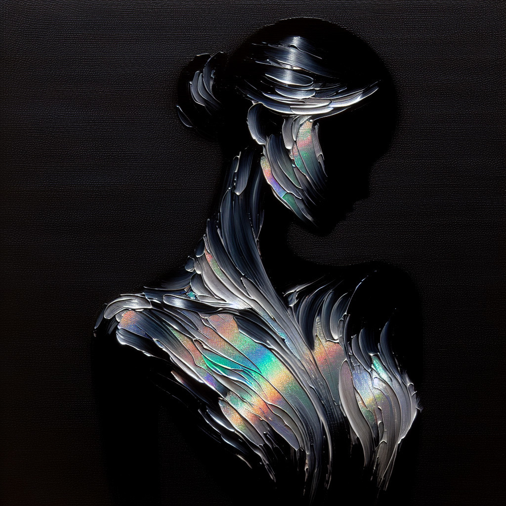Silhouette of a Woman with Metallic Textures and Colors
