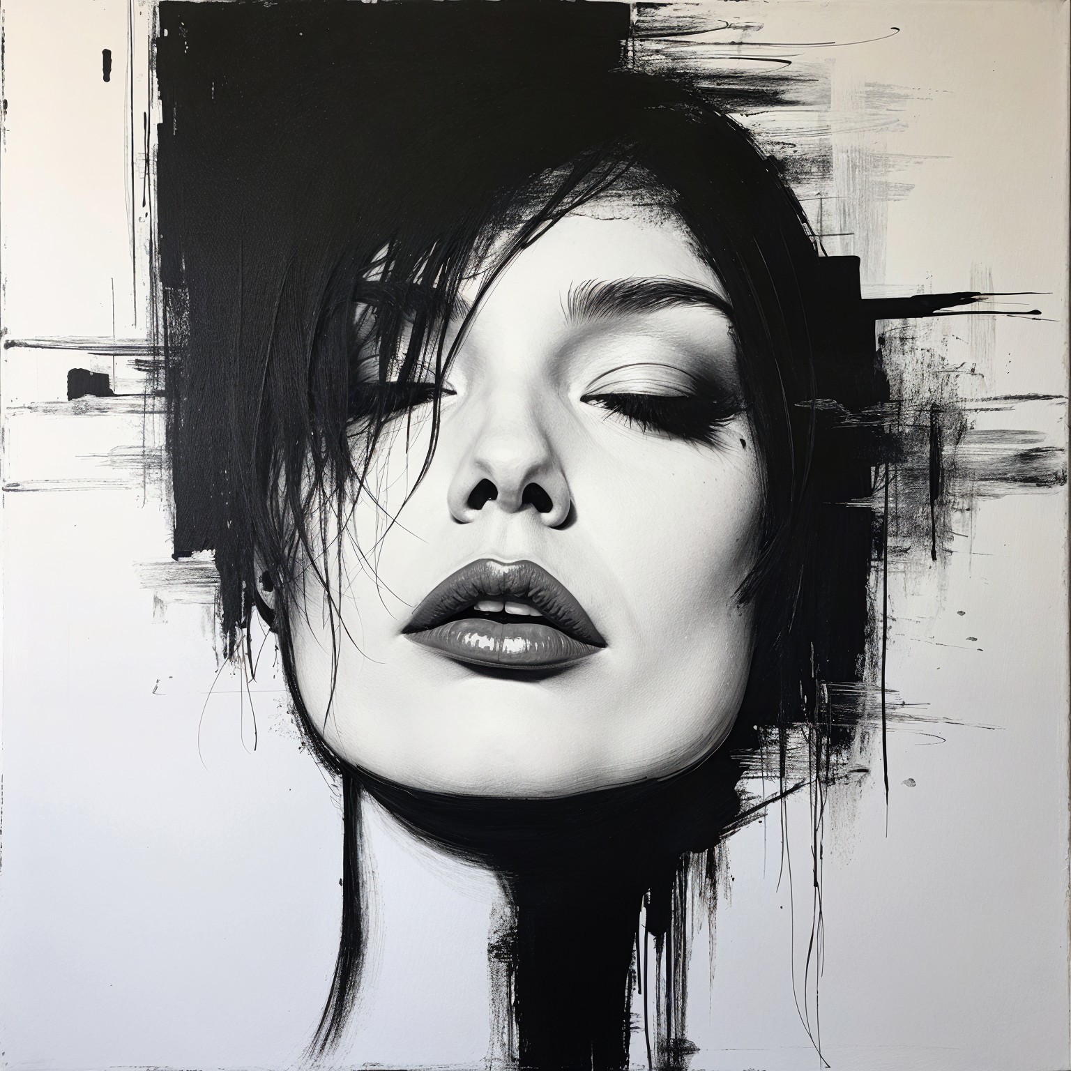 Monochromatic Portrait of a Woman with Expressive Features