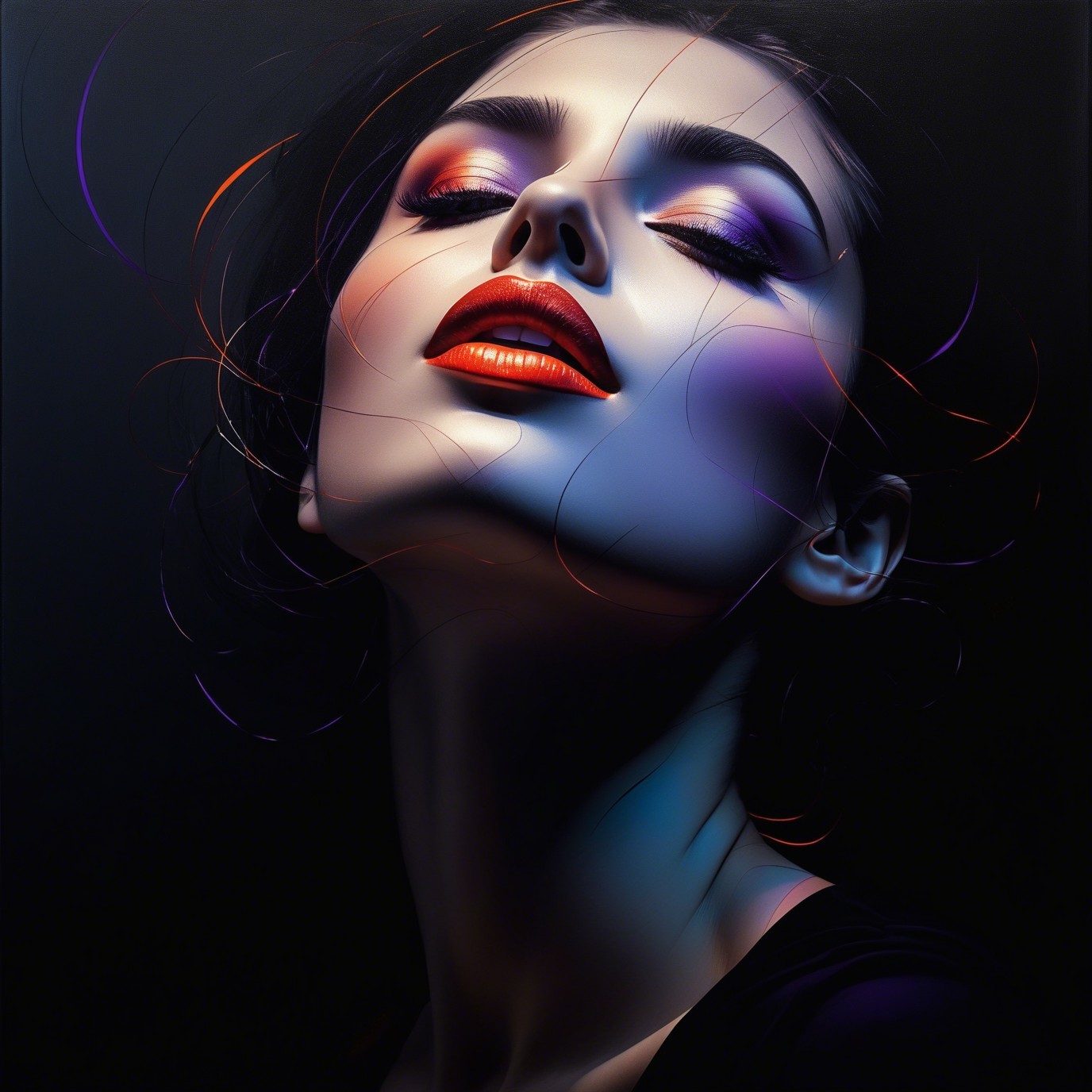 Close-up of a glamorous woman with striking makeup