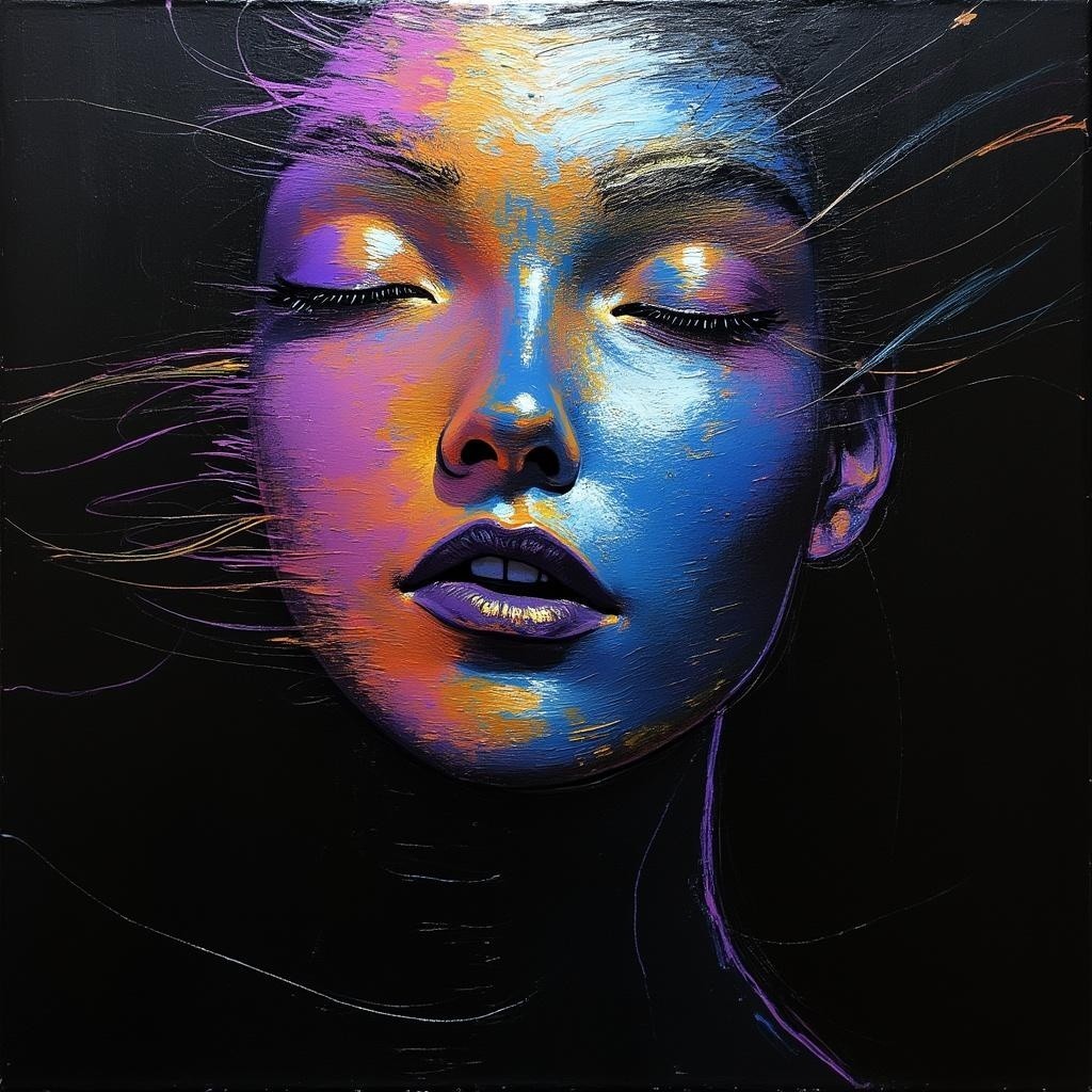 Portrait of a Woman in Vibrant Colors on Black Background