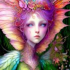 Fantastical figure with butterfly wings in enchanted forest